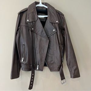 VTG 60s Leather Moto Jacket Chocolate Brown Lined Boxy Baggy Granola Gorpcore